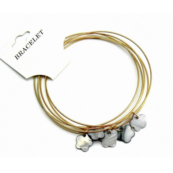 6pc Bangle Bracelet grey MOP Flowers - Picture 4 of 4